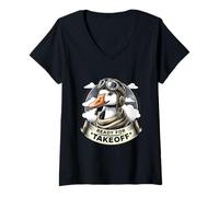 Womens Ready for Takeoff Aviator Goose Adventure Enthusiast V-Neck T-Shirt