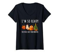 Womens Ready for The Last Four Months | Cozy Seasonal Design V-Neck T-Shirt