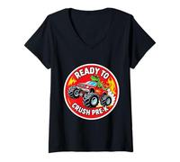 Womens Ready To Crush Pre-K T-rex Dino Monster Truck School Boys V-Neck T-Shirt