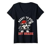 Womens Ready to Kick 1st Grade Soccer Boys First Day of School V-Neck T-Shirt