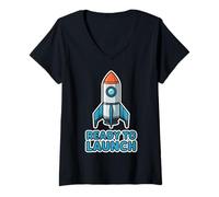 Womens Ready to Launch Space Enthusiasts Fun Adventure Apparel V-Neck T-Shirt