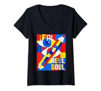 Women's Real Art Soul Bauhaus Geometric Abstract Eye Pencil V-Neck T-Shirt