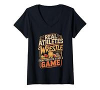Women's Real Athletes Wrestle Everything Else is Just A Game V-Neck T-Shirt