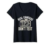 Women's Real Cameras Don’t Text Photography Quote V-Neck T-Shirt