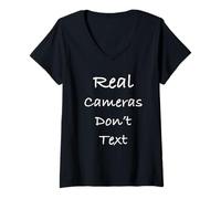Women's Real Cameras Don't Text Funny Retro Photography Humor V-Neck T-Shirt