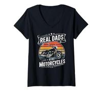 Womens Real Dads Ride Motorcycles Biker Father V-Neck T-Shirt