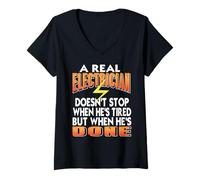 Womens Real Electrician Never Quits Until the Job Is Done V-Neck T-Shirt