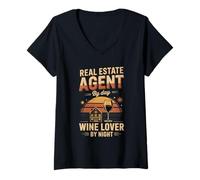 Women's Real Estate Agent By Day Wine Lover By Night V-Neck T-Shirt