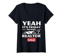 Women's Real Estate Agent Friday Humor Yeah It's Friday Sold Sign V-Neck T-Shirt