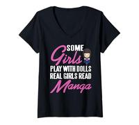 Womens Real Girls Read Manga Anime Lover Otaku Humor V-Neck T-Shirt