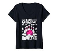 Womens Real Grandmas Go Bowling Funny Sport V-Neck T-Shirt