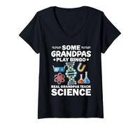 Womens Real Grandpas Teach Science Funny Nerdy Grandpa Humor V-Neck T-Shirt