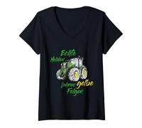 Womens Real Heroes Driving Yellow Rims John Tractor Trekker Deere V-Neck T-Shirt