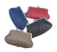 Women's Real Leather Big Clip Top Clasp Purse Clutch Money Pouch Coin Wallet Bag (Black)