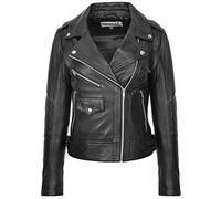 Womens Real Leather Biker Cross Zip Fashion Jacket Slim Fit Style Remi (14, Black)