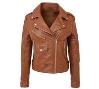Womens Real Leather Biker Cross Zip Fashion Jacket Slim Fit Style Remi (18, Tan)
