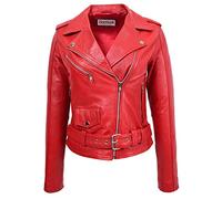 Womens Real Leather Biker Jacket Brando Style Kate (14, Red)