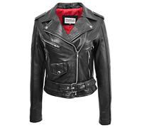 Womens Real Leather Biker Jacket Brando Style Kate (20, Black)
