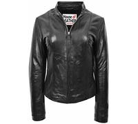 Womens Real Leather Biker Jacket Casual Style Zoe Black (14)