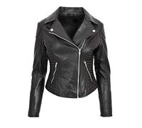 Womens Real Leather Biker Jacket Cross Zip Slim Fit Style Anna (12, Black)