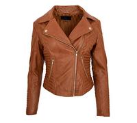Womens Real Leather Biker Jacket Cross Zip Slim Fit Style Anna (12, Tan)