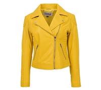 Womens Real Leather Biker Jacket Cross Zip Slim Fit Style Anna (16, Yellow)