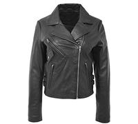 Womens Real Leather Biker Jacket Cross Zip Slim Fit Style Jodie Black (12)