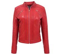 Womens Real Leather Biker Style Classic Jacket Alice (10, Red)