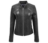 Womens Real Leather Biker Style Classic Jacket Alice (8, Black)