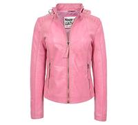 Womens Real Leather Classic Biker Style Jacket Sophia (16, Baby Pink)