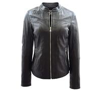 Womens Real Leather Classic Biker Style Jacket Tayla Black 14