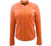 Womens Real Leather Classic Biker Style Jacket Tayla Orange 16