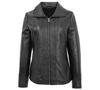 Womens Real Leather Classic Jacket Zip Box Style Julia (18, Black)