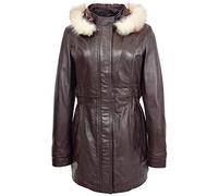 Womens Real Leather Coat Detachable Hoodie Parka Kathy (18, Brown)