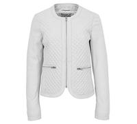 Womens Real Leather Collarless Jacket Quilted Design Joan (20, White)