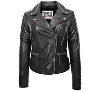 Womens Real Leather Cross Zip Biker Style Jacket Claudia (14, Black)