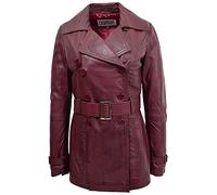 Womens Real Leather Double Breasted Mid Length Trench Coat Sienna (14, Burgundy)