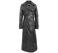 Womens Real Leather Full Length Coat Double Breasted Trench Style Sharon Black (14)