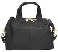 Womens Real Leather Handbag Small Cross Body Shoulder Bag Dahlia (Black)