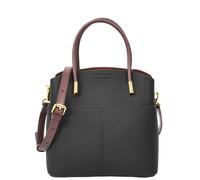 Womens Real Leather Handbag Top Handle Small Shoulder Bag Ella (Black)