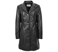 Womens Real Leather Mac Coat 3/4 Length Classic Style F99 Black (20)