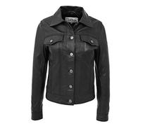 Womens Real Leather Trucker Jacket Western Style Alma Black (14)