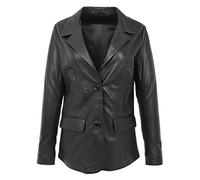 Womens Real Leather Two Button Blazer Classic Jacket Shirley Black (10)
