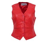 Womens Real Leather Waistcoat Button Fastening Traditional Style Rita (14, Red)