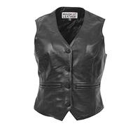 Womens Real Leather Waistcoat Button Fastening Traditional Style Rita (16, Black)