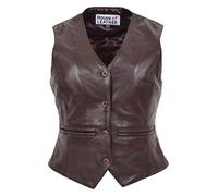 Womens Real Leather Waistcoat Button Fastening Traditional Style Rita (8, Brown)