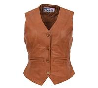 Womens Real Leather Waistcoat Button Fastening Traditional Style Rita (8, Tan)