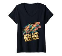 Women's Real Life Real Hits Real Fun Sports Runner V-Neck T-Shirt