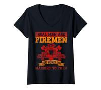 Women's Real Men are Firemen Firefighter V-Neck T-Shirt