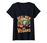 Women's Real Men are Vegans Garden Vegetables Vegetarian Vegan V-Neck T-Shirt